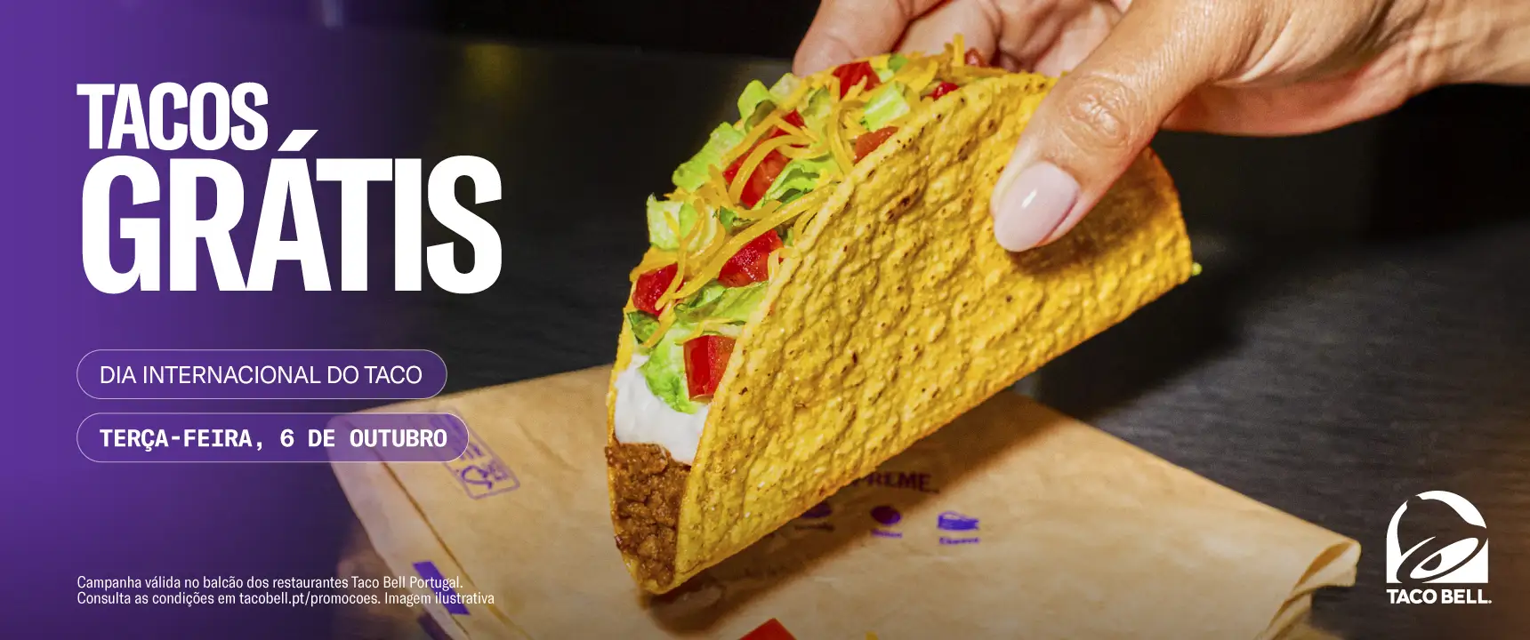 Campanha Tacos Grátis durante o dia 6 de outubro na Taco Bell para celebrar o Dia Internacional do Taco