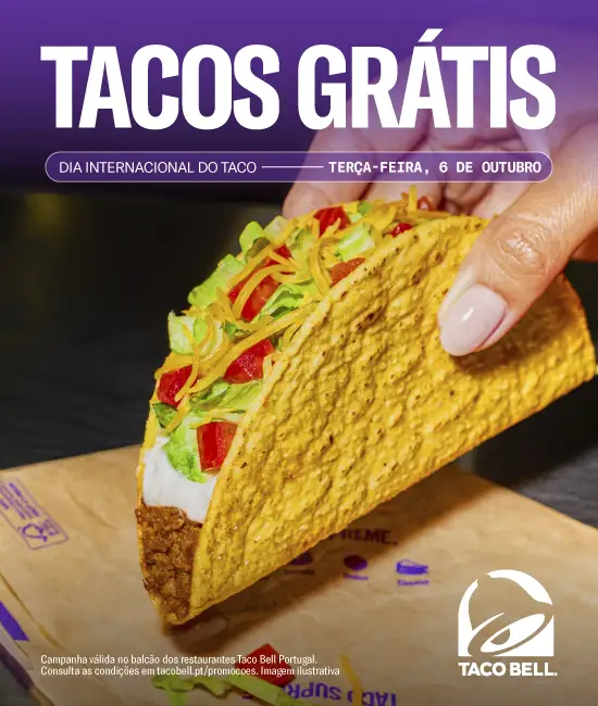 Campanha Tacos Grátis durante o dia 6 de outubro na Taco Bell para celebrar o Dia Internacional do Taco