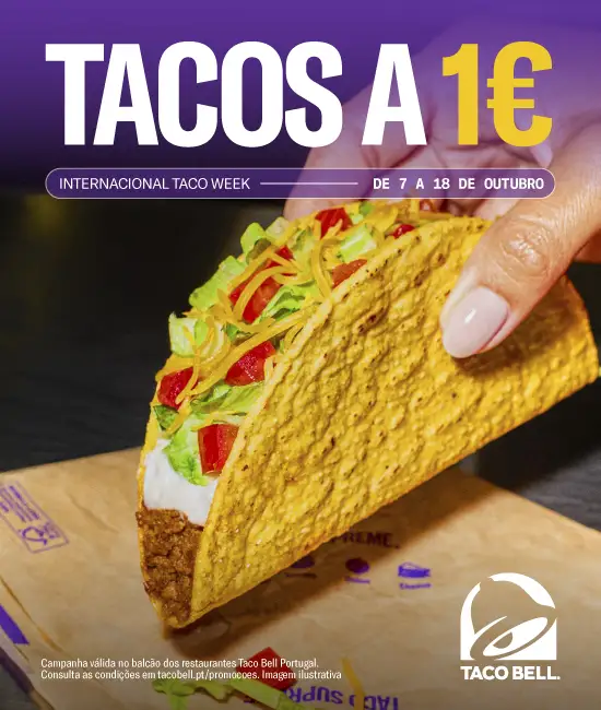 Campanha Tacos a 1€ com uma mão a segurar num taco da Taco Bell